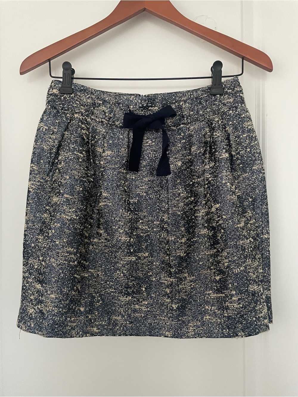 Women’s Navy Tweed Skirt with Ribbon Tie